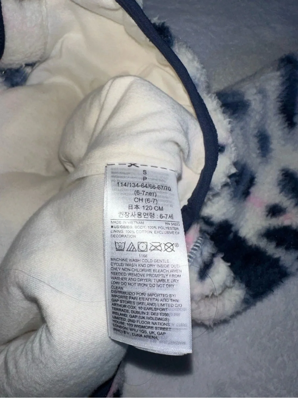 Gap Kids Girls White Pink Blue Fleece Sherpa Bomber Fall Jacket 5/6 Small